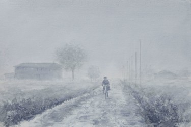 Painting titled ""Nebbia nelle valli"" by Gianni Pedrazzi, Original Artwork, Watercolor
