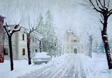 Pittura intitolato "la chiesa del Mulino" da Gianni Pedrazzi, Opera d'arte originale, Acquarello