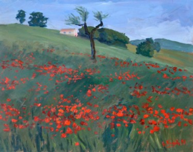 Painting titled "Campo papaveri con…" by Gianni Virgili, Original Artwork, Oil