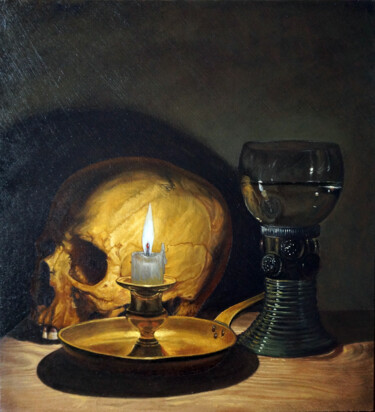 Peinture intitulée "Vanité à la bougie" par Gianrico Gualtieri, Œuvre d'art originale, Huile