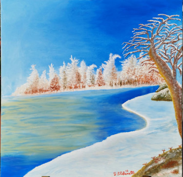 Painting titled "Inverno sul lago" by Giancarlo Stefanelli, Original Artwork, Oil