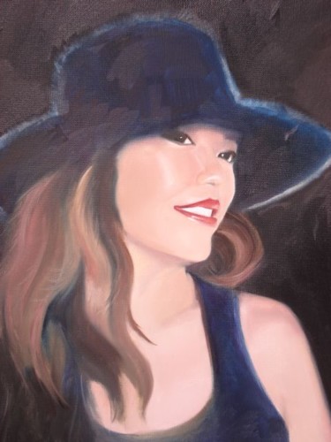 Painting titled "Fuzzy hat" by Giao Nguyen, Original Artwork, Oil