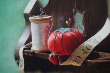 Pintura intitulada "sewing shelf" por Giao Nguyen, Obras de arte originais, Óleo