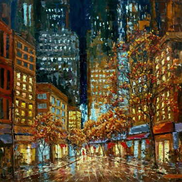 Peinture intitulée "Phố vào đêm ("City…" par Giap Son, Œuvre d'art originale, Huile
