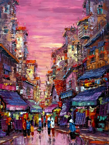 Картина под названием "Hoàng hôn trên phố…" - Giap Son, Подлинное произведение искусства, Масло