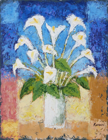 Картина под названием "Flowers" - Gia Revazi, Подлинное произведение искусства, Масло