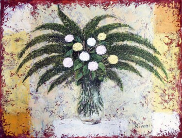 Pittura intitolato "Ferns,roses" da Gia Revazi, Opera d'arte originale, Olio Montato su Telaio per barella in legno