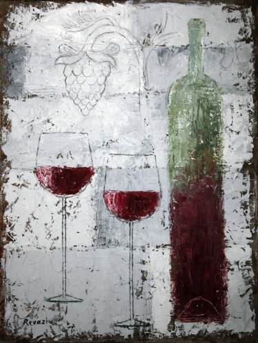 Painting titled ""Red wine"" by Gia Revazi, Original Artwork, Oil Mounted on Wood Stretcher frame