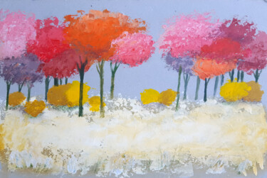 Peinture intitulée "Autumn field." par Gia Revazi, Œuvre d'art originale, Acrylique Monté sur Carton