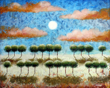 Painting titled "Moonlight landscape." by Gia Revazi, Original Artwork, Acrylic