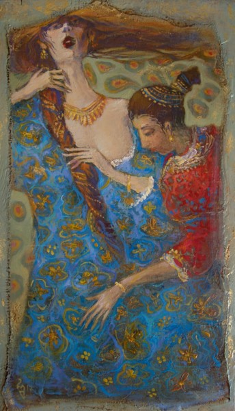 Malerei mit dem Titel "Blue Dress" von George Rurua, Original-Kunstwerk, Acryl