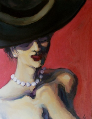 Peinture intitulée "Woman in hat" par George Rurua, Œuvre d'art originale, Huile