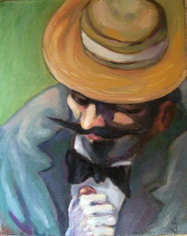 Painting titled "Man in hat" by George Rurua, Original Artwork, Oil