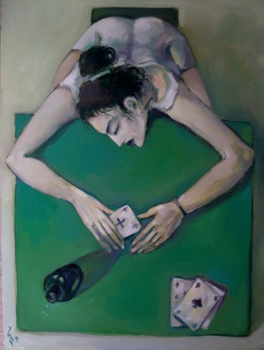 Peinture intitulée "Card player a Woman" par George Rurua, Œuvre d'art originale, Huile