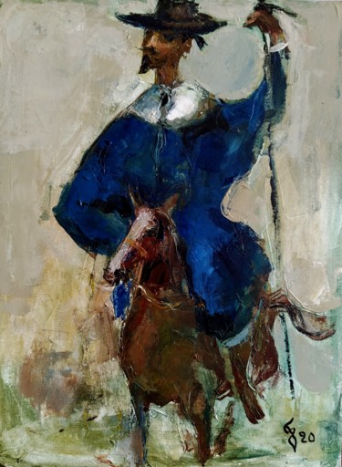 Painting titled "Horse rider in Blou" by George Rurua, Original Artwork, Acrylic