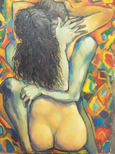 Painting titled "Lovers" by George Rurua, Original Artwork, Oil