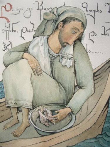Malerei mit dem Titel "Fisherman" von George Rurua, Original-Kunstwerk, Öl