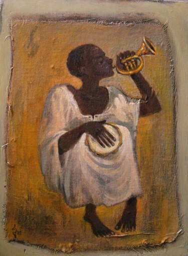 Painting titled "Bugle Boy" by George Rurua, Original Artwork, Acrylic
