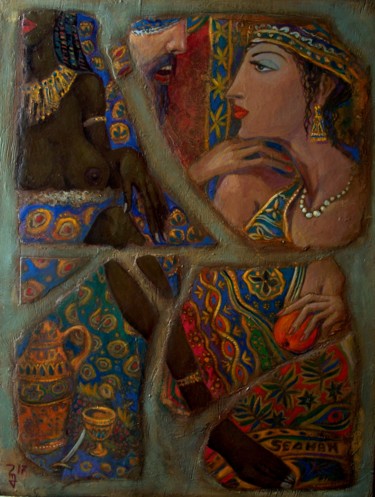 Pintura titulada "King and his wifes" por George Rurua, Obra de arte original, Acrílico