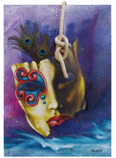 Painting titled "Máscara Amarela" by Gilberto Moralli, Original Artwork, Acrylic