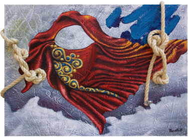 Pintura intitulada "Máscara Vermelha" por Gilberto Moralli, Obras de arte originais, Acrílico