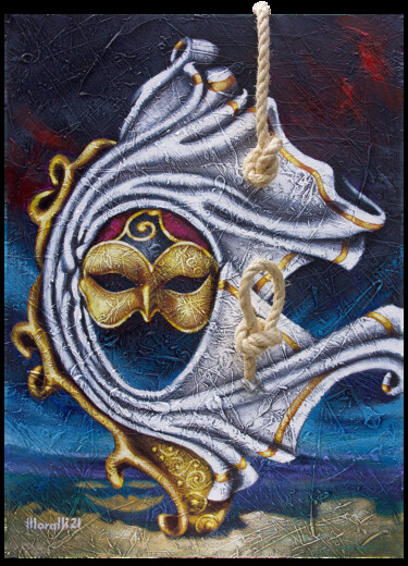 Painting titled "Máscara Dourada" by Gilberto Moralli, Original Artwork, Acrylic