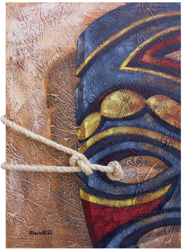 Malerei mit dem Titel "Máscara Africana 2" von Gilberto Moralli, Original-Kunstwerk, Acryl