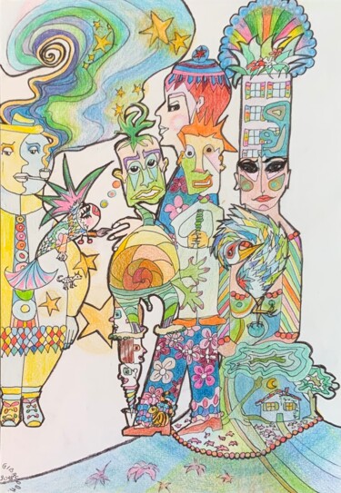 HEURE DE POINTE Dessin intitulée "HEURE DE POINTE" par Dominique-Marie Gibaud Ubelmann, Œuvre d'art originale, Conté