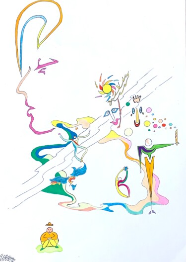 LE MAÎTRE DES COULEURS Peinture intitulée "LE MAÎTRE DES COULE…" par Dominique-Marie Gibaud Ubelmann, Œuvre d'art originale, Gouache