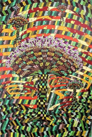 Dessin intitulée "galaxie jungle (3)" par Vincent Gibert, Œuvre d'art originale, Marqueur