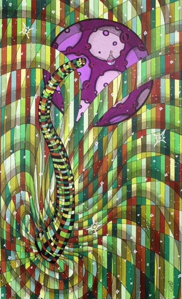 Dessin intitulée "galaxie jungle (5)" par Vincent Gibert, Œuvre d'art originale, Marqueur