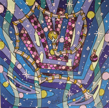 Drawing titled "Galaxie marine dans…" by Vincent Gibert, Original Artwork, Marker
