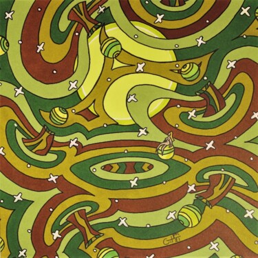 Zeichnungen mit dem Titel "Galaxie jungle dans…" von Vincent Gibert, Original-Kunstwerk, Marker