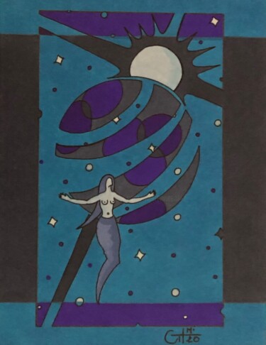 Dessin intitulée "trinité cosmique (2)" par Vincent Gibert, Œuvre d'art originale, Marqueur