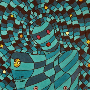 Drawing titled "La tête dans les ét…" by Vincent Gibert, Original Artwork, Marker