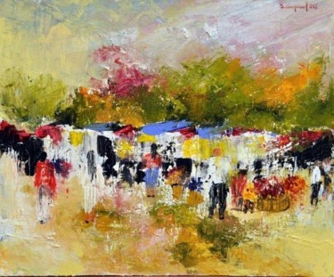 Painting titled "Marché aux fleurs" by Brigitte Gicquiaud, Original Artwork