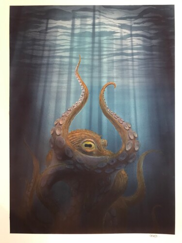Painting titled "Octopus" by Giemsi, Original Artwork, Watercolor