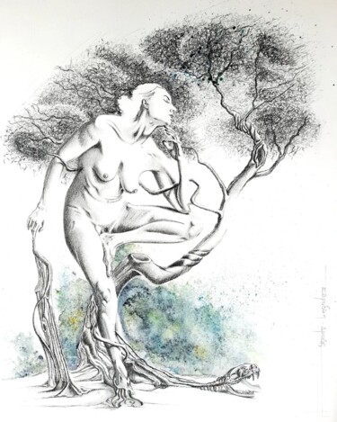 Dessin intitulée "Eurydice, une dryade" par Gier, Œuvre d'art originale, Crayon