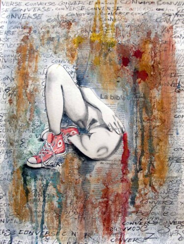 Painting titled "Converses" by Gier, Original Artwork, Watercolor