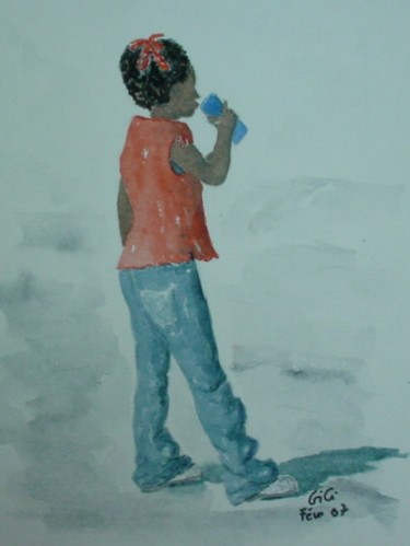 Peinture intitulée "teenager au ruban" par Gigi, Œuvre d'art originale