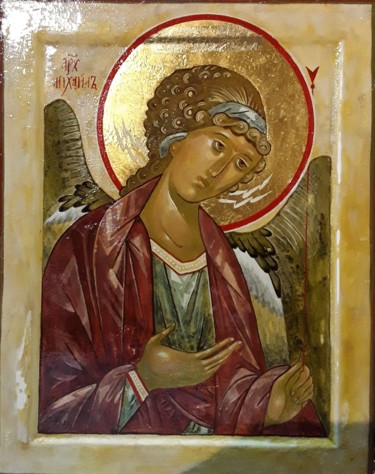 Painting titled "Saint Mickaêl" by Robert Gignet, Original Artwork, Tempera
