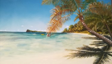 Painting titled "Plage de Maurice" by Robert Gignet, Original Artwork, Acrylic Mounted on Wood Panel