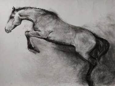 Drawing titled "Cheval 1" by Gil Aline, Original Artwork, Charcoal