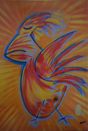 Pintura intitulada "la poule" por Gil 2 Lérins, Obras de arte originais, Acrílico
