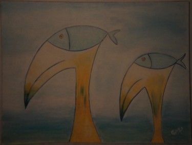 Peinture intitulée "las oiseaux-poisson" par Gil 2 Lérins, Œuvre d'art originale, Acrylique