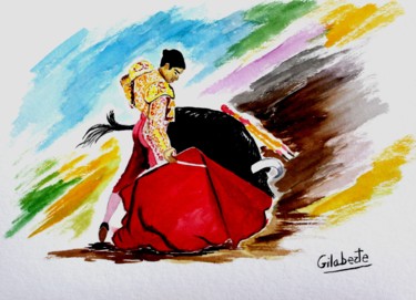 Drawing titled "Toreando" by Mercedes Gilaberte, Original Artwork, Watercolor