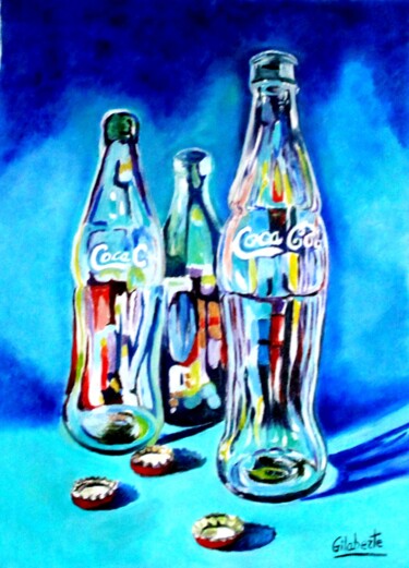 Painting titled "Botellas" by Mercedes Gilaberte, Original Artwork, Oil