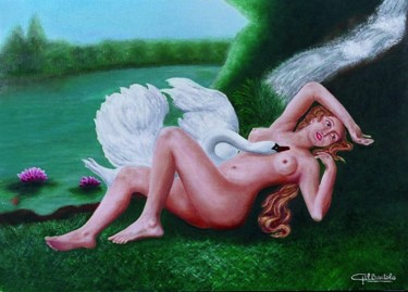 Painting titled "Nu avec Cygne" by Gil Bartolo, Original Artwork