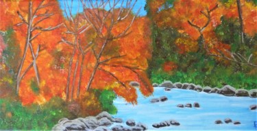 Painting titled "automne au bord de…" by Gilbert Devesa, Original Artwork, Acrylic Mounted on Wood Stretcher frame