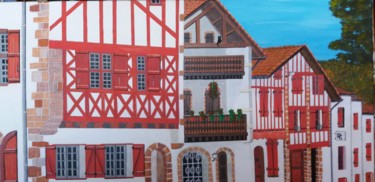 Painting titled "bastide-clairence" by Gilbert Devesa, Original Artwork, Acrylic Mounted on Wood Stretcher frame